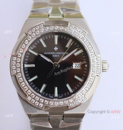 AAA Swiss Copy Vacheron Constantin Overseas Diamond Bezel Black Face Watch 33mm Small